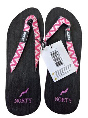2/2 Norty Womens Black Flip-Flops With Pink Chevron Straps Size 9 and 7,10 for s